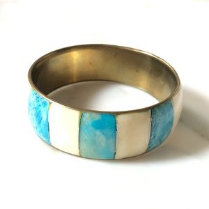 Inlay Bracelet Turquoise Bone Brass